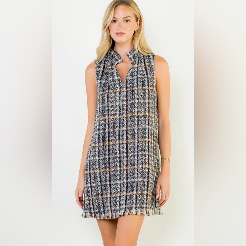 NWT THML Sleeveless Plaid Tweed Dress